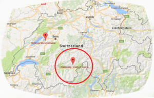 Map of Switzerland showing Knitterati knitting retreats